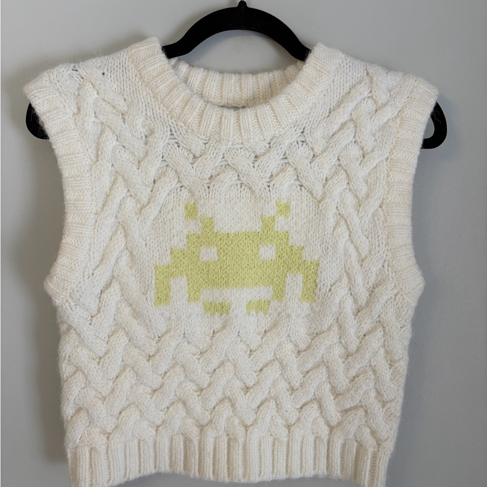 Zara- limited edition Space Invaders Crop Cable Knit Sweater Vest